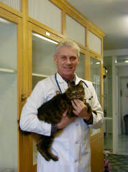 Dr. Paul Wade holding a cat						